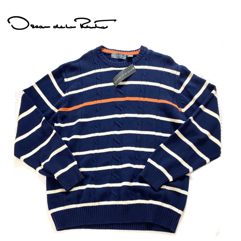 Oscar De La Renta Striped Crew-Neck Sweater In Blue New with Tags